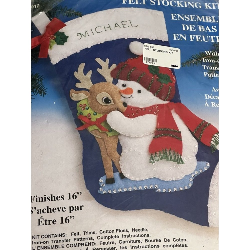 Ready Made Design Works Felt Stocking Kit Snowman Deer Handmade Crafts Kids Gift